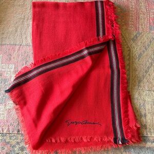 Giorgio Armani Red and Black Fringed Scarf